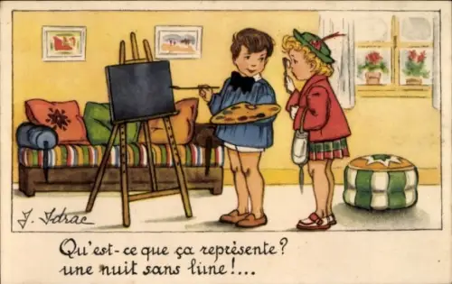 Künstler Ak Maler, Mädchen, Farbpalette