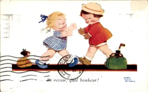 Künstler Ak Attwell, M. L., Kinder, Begrüßung, Umarmung