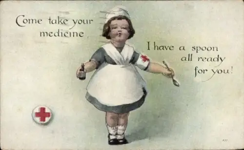 Ak Mädchen als Krankenschwester, Hustensaft