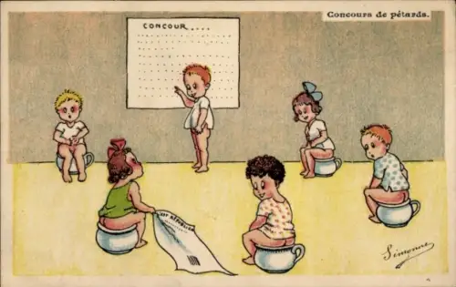Künstler Ak Toilettenhumor, Kinder haben Sitzung