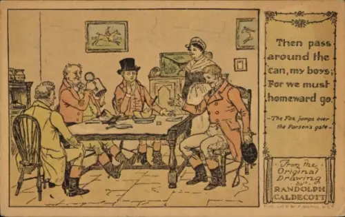 Künstler Ak Caldecott, R., Männer am Tisch, Diskussion