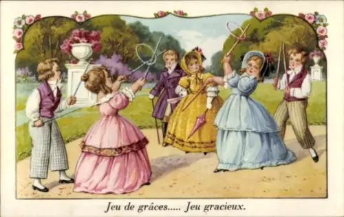 Ak Kinder spielen mit Reifen, Park