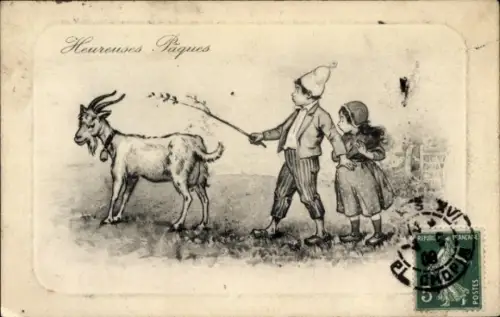 Ak Glückwunsch Ostern, Kinder, Ziege