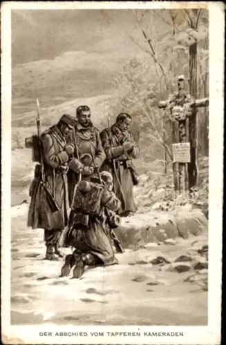 Ak Abschied vom tapferen Kameraden, Betende Soldaten, KuK-Armee