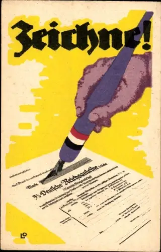 Ak Zeichne, 5. Deutsche Reichsanleihe, Hand mit Füller