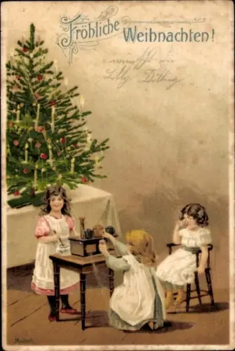 Künstler Ak Mailick, Glückwunsch Weihnachten, Kinder, Tannenbaum