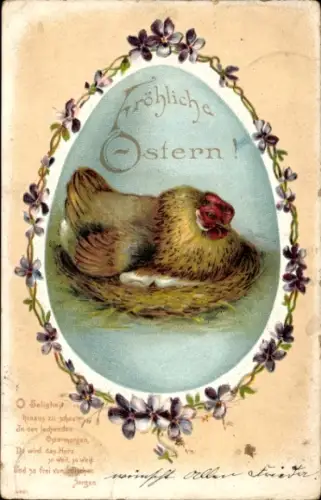 Präge Passepartout Ak Glückwunsch Ostern, Henne, Osterei