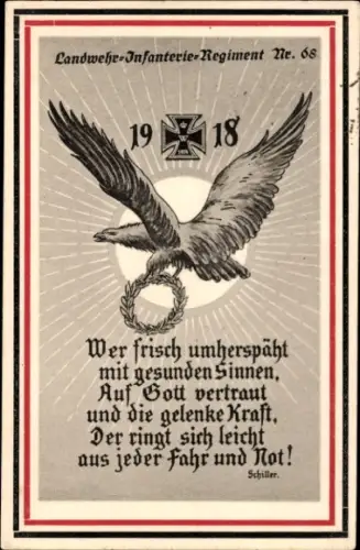 Regiment Ak Landwehr-Infanterie Regiment Nr. 68, Eisernes Kreuz, Zitat Schiller