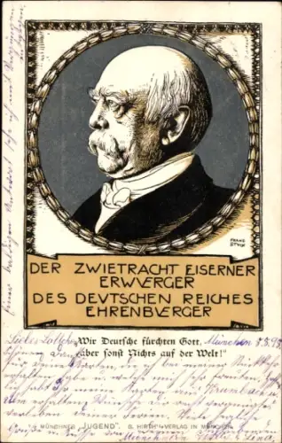 Künstler Ak Stuck, Franz, Fürst Otto von Bismarck, Wir Deutsche fürchten Gott..