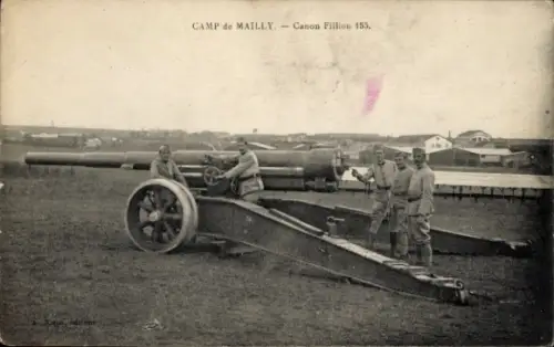 Ak Mailly le Camp Aube, Camp de Mailly, Kanone Fillion 155