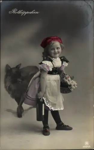 Ak Rotkäppchen, Mädchen mit Blumen