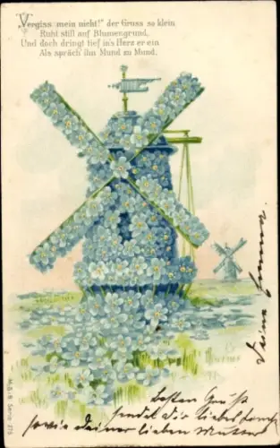Ak Windmühlen verziert mit Vergissmeinnicht