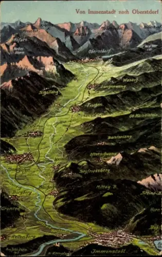 Landkarten Ak Immenstadt im Allgäu Schwaben, Straße von Immenstadt nach Oberstdorf