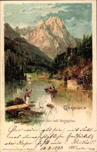 Künstler Litho Heinisch, Garmisch Partenkirchen in Oberbayern, Risser See mit Zugspitze