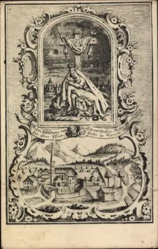 Passepartout Ak Garmisch Partenkirchen in Oberbayern, Gesamtansicht, Maria mit Jesus