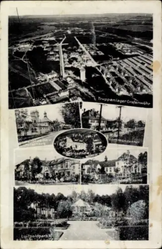 Ak Grafenwöhr in der Oberpfalz Bayern, Truppenlager  Forsthaus, Militärgasthof, Luitpoldpark