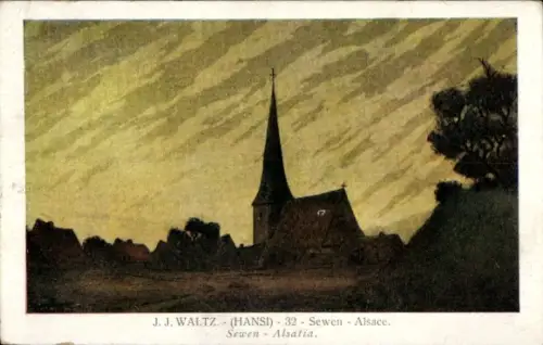 Künstler Ak Hansi / Jean Jacques Waltz, Sewen Elsaß Haut Rhin, Église