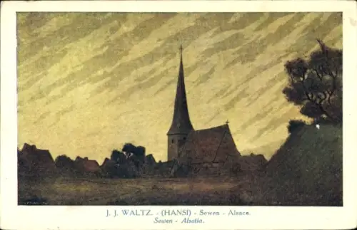 Künstler Ak Hansi / Jean Jacques Waltz, Sewen Elsaß Haut Rhin, Église