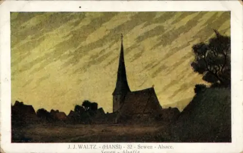 Künstler Ak Hansi / Jean Jacques Waltz, Sewen Elsaß Haut Rhin, Église
