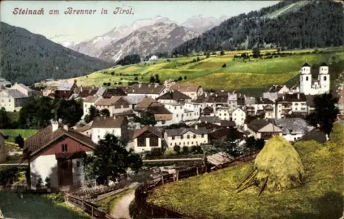 Ak Steinach am Brenner in Tirol,  Tirol, Berge, Häuser, Wiese, Kirche
