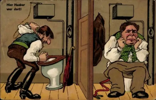 Ak Allo je vous ecoute, Mann auf dem Klo