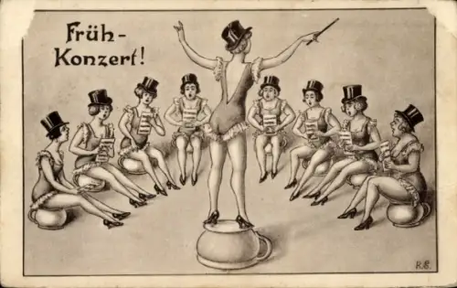 Künstler Ak Frühkonzert, Frauenchor auf Nachttöpfen