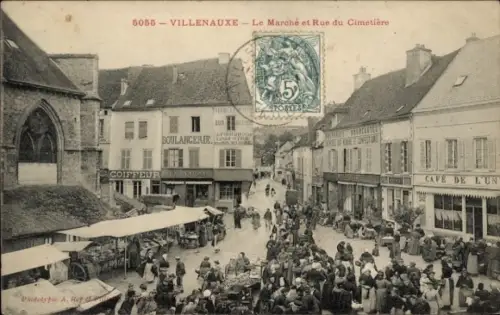 Ak Villenauxe la Grande Aube, Markttreiben an der Friedhofs Strasse