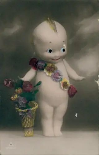 Material Ak Puppe mit Plastikaugen, Blumen