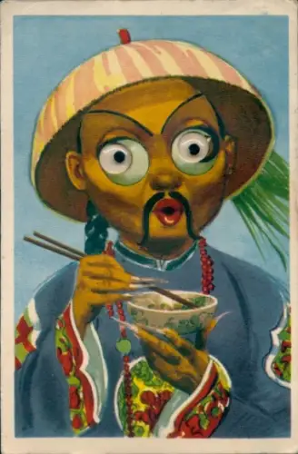 Wackelaugen Ak Asiate beim Essen, Porträt