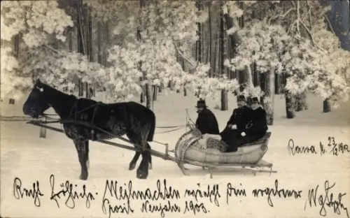 Foto Ak Schlittengespann, Drei Männer