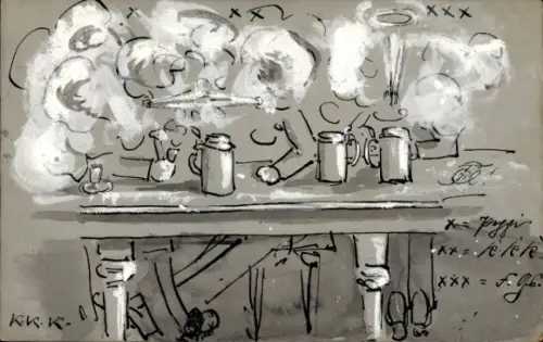 Künstler Ak Rauchende Menschen, Rauchwolken