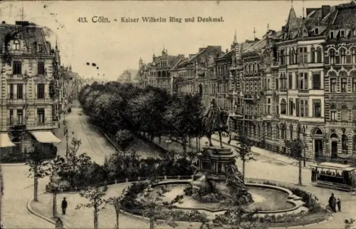 Ak Köln am Rhein, Kaiser Wilhelm-Ring, Denkmal, Straßenbahn