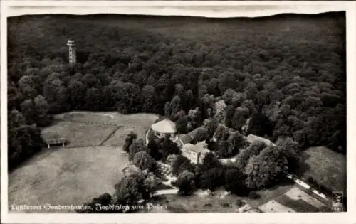 Ak Sondershausen im Kyffhäuserkreis Thüringen, Fliegeraufnahme, Jagdschloss Zum Possen, Gasthaus