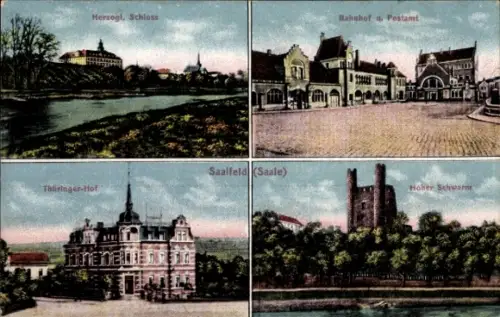 Ak Saalfeld Saale Thüringen, Herzogliches Schloss, Hoher Schwarm, Thüringer Hof