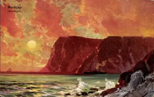 Künstler Ak Nordcap Nowegen im Sonnenuntergang