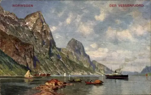 Ak Vessenfjord Norwegen, Panorama, Schiff