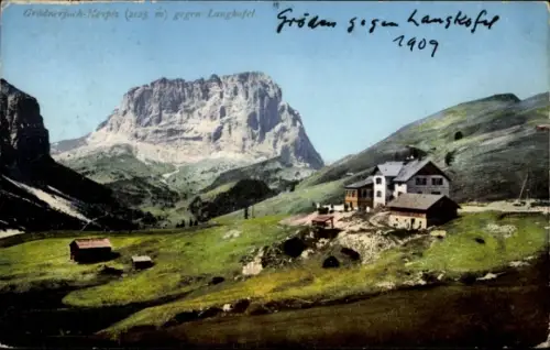 Ak Gröden Selva di Valgardena Südtirol, Grödnerjoch-Hospiz, Langkofel