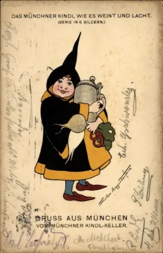 Ak Münchner Kindl-Keller, Bierkrug