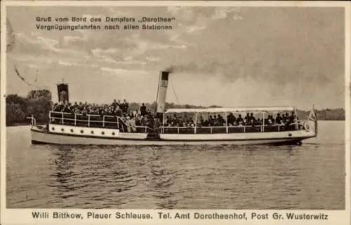 Ak Dampfer Dorothee, Willi Bittkow, Plauer Schleuse