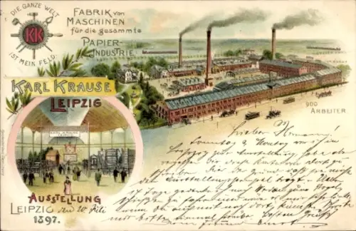 Litho Leipzig, Ausstellung 1897, Fabrik von Maschinen, Papier-Industrie