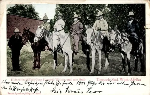 Ak Deutsch Südwestafrika Namibia, Hottentottenhäuptling Hendrik Witboy und sein Stab
