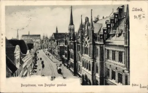 Ak Hansestadt Lübeck, Burgstraße, Burgtor