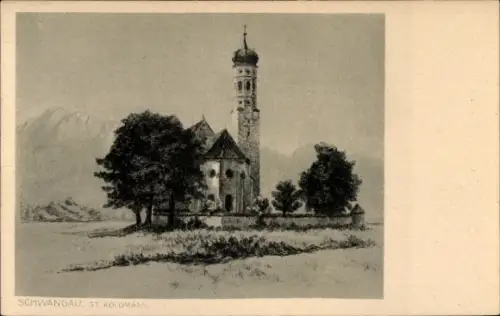 Künstler Ak Schwangau im Ostallgäu, Kirche St. Koloman
