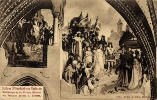 Ak Meißen an der Elbe, Schloss Albrechtsburg, Verlobungszug Prinz Albrecht, Prinzessin Zedona