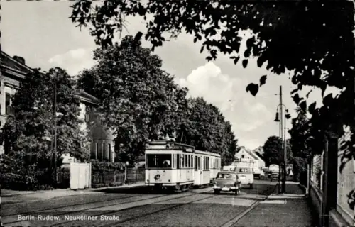 Ak Berlin Neukölln Rudow,  Neuköllner Straße, Straßenbahn, Autos
