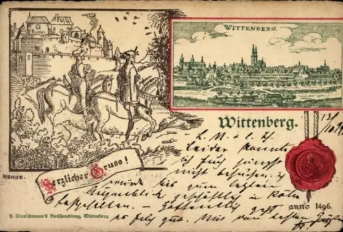 Litho Lutherstadt Wittenberg, historische Stadtansicht anno 1496