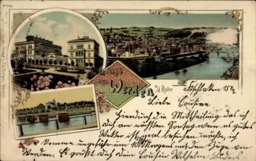 Litho Werden Essen im Ruhrgebiet, Panorama, Brücke