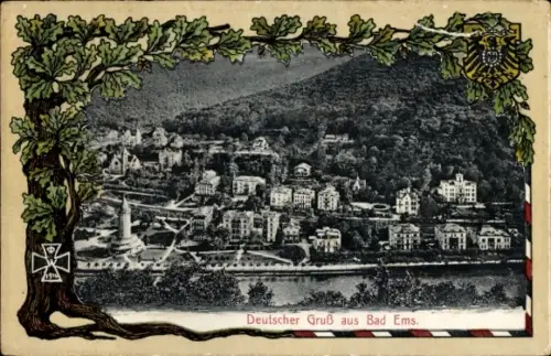 Passepartout Ak Bad Ems an der Lahn, Deutscher Gruß, Eiche, Eisernes Kreuz, Wappen