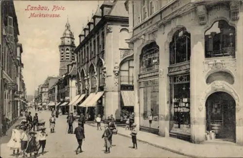 Ak Landau in der Pfalz, Blick in die Marktstraße, Geschäfte