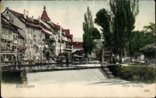 Ak Reutlingen in Württemberg, Klein Venedig, Wehr